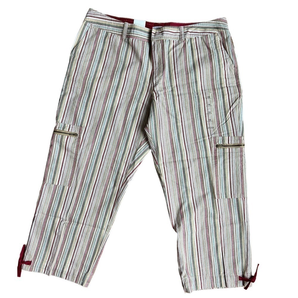 NWT Izod Hot Tropic Cropped Cargo Pants, Striped, Cranberry, size 16
